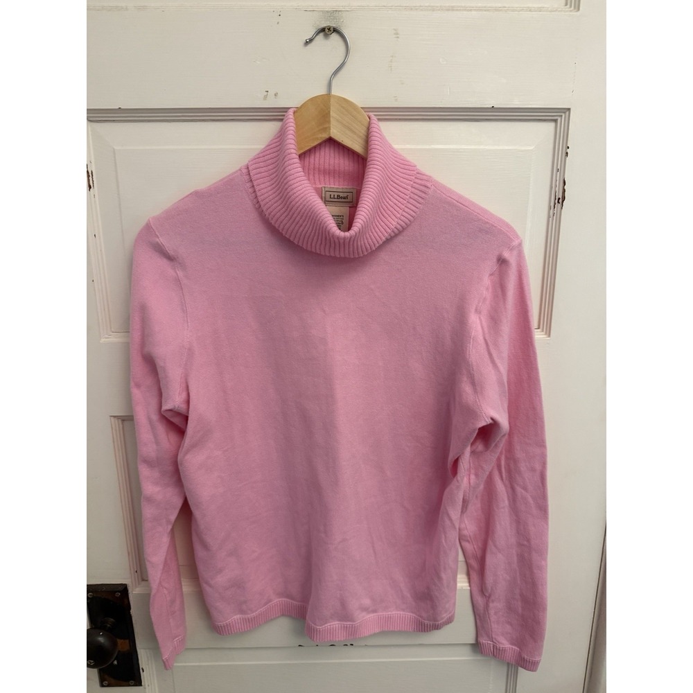 LL Bean Women's Pink Cotton Blend Turtleneck Sweater Stretch Size Medium